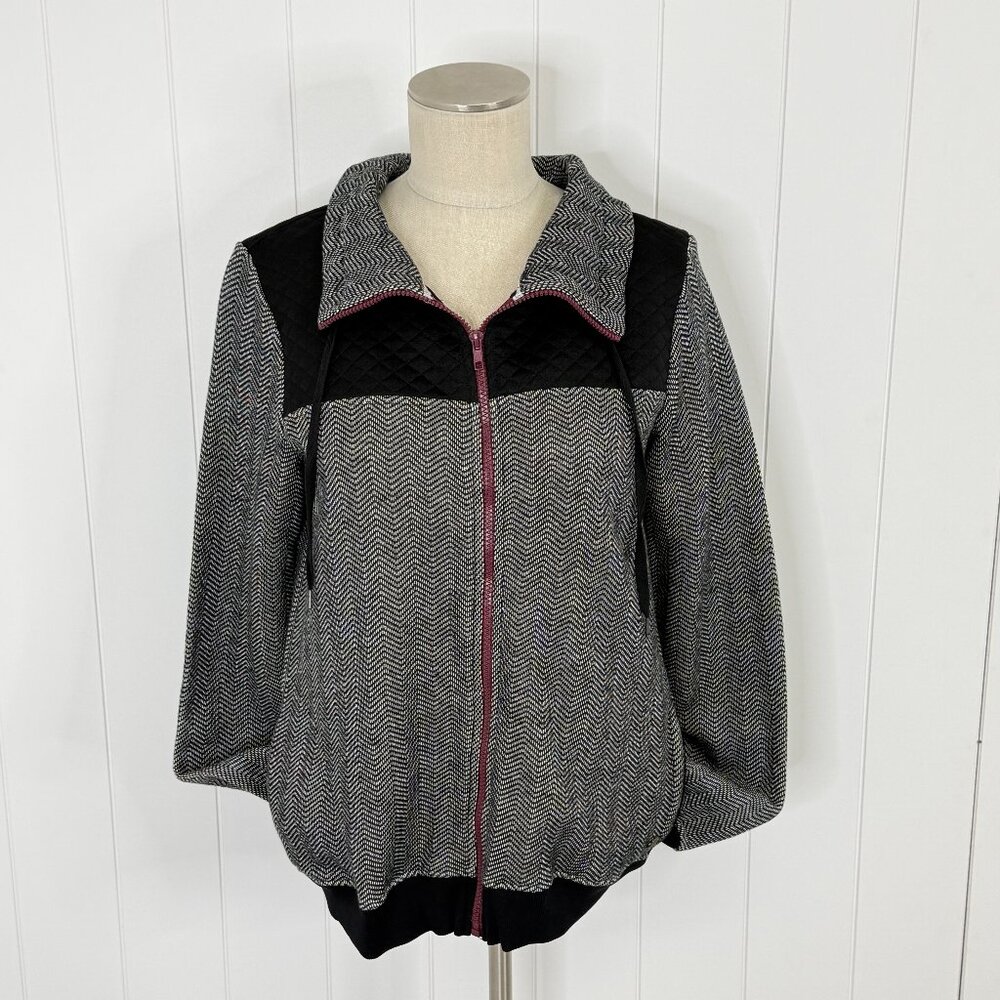 NWT Fade by BKE Women's Herringbone Full Zip Jacket‎ MEDIUM Black White Buckle